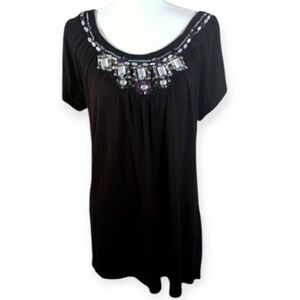 INC INTERNATIONAL CONCEPTS JEWELD BLACK TOP SZ.M EUC.